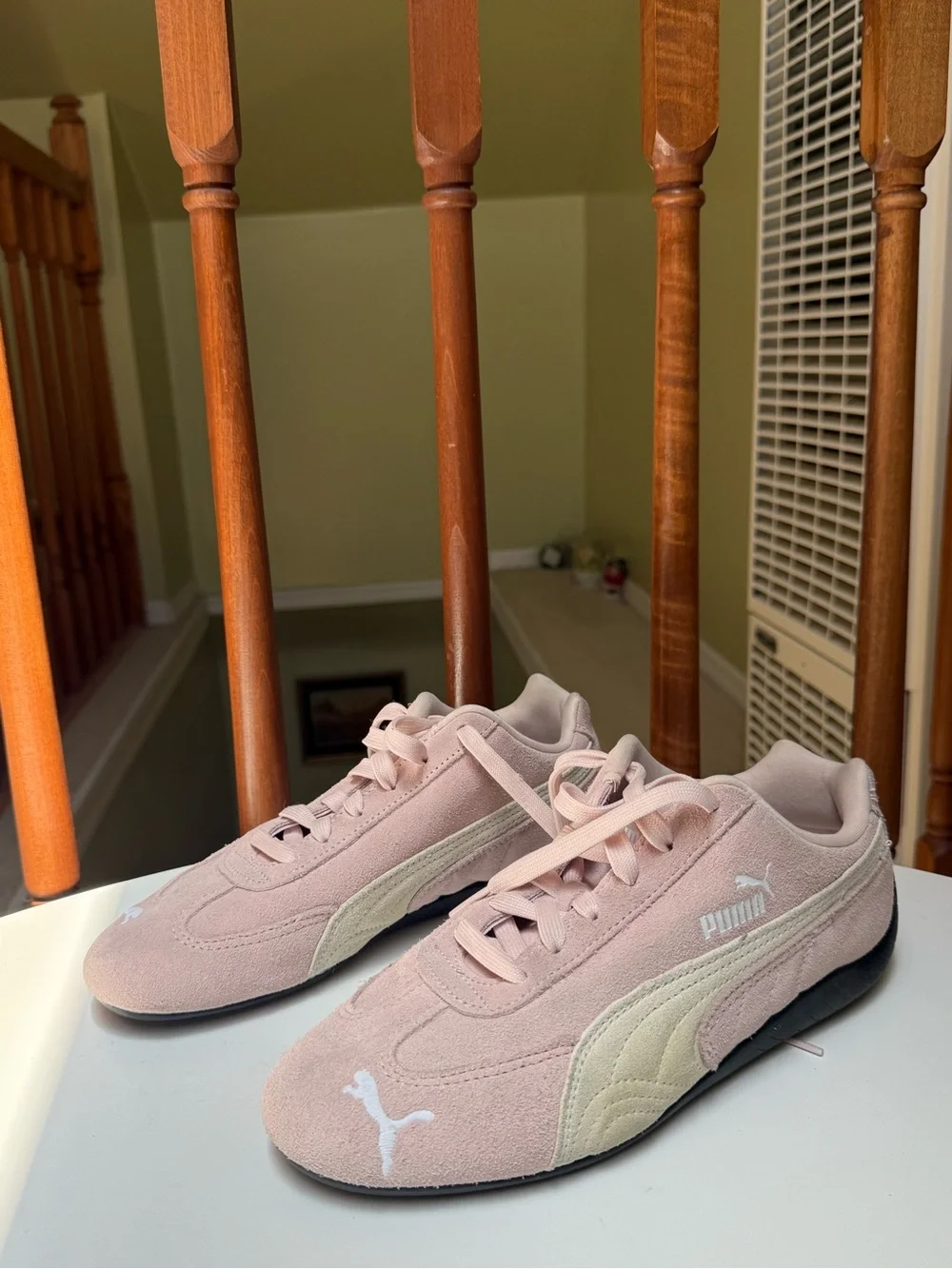 Puma Blush Pink and Cream Suede Low-Top Sneakers